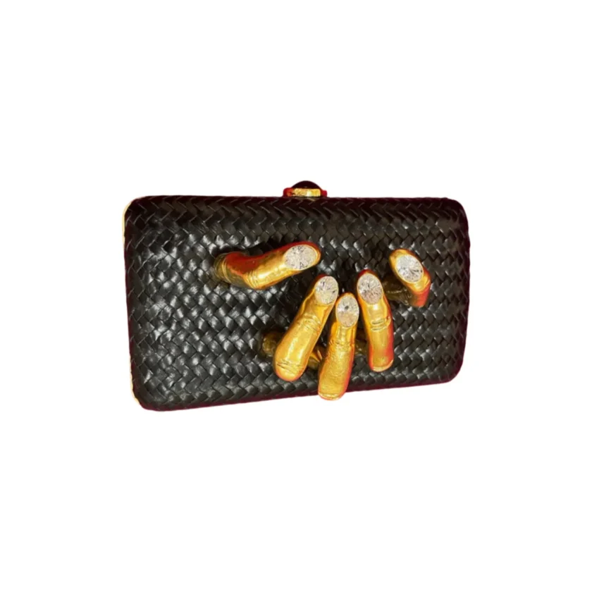 Schiaparelli Black Lambskin Braided Hand In Hand Clutch Bag
