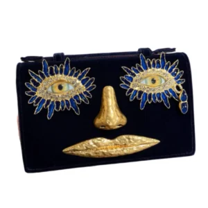 Schiaparelli Velvet Blue Face Clutch Bag