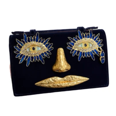 Schiaparelli Velvet Blue Face Clutch Bag