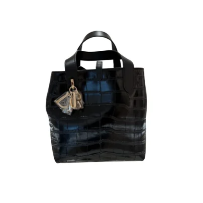 Small Dior Toujours Vertical Black Crocodile Embossed Leather Tote Bag
