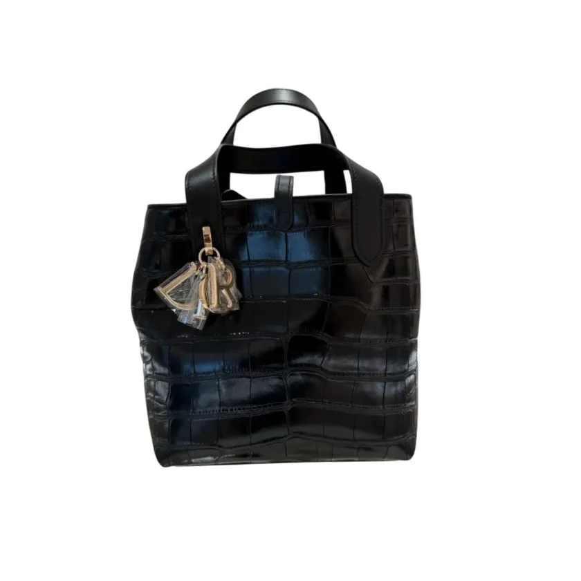 Small Dior Toujours Vertical Black Crocodile Embossed Leather Tote Bag