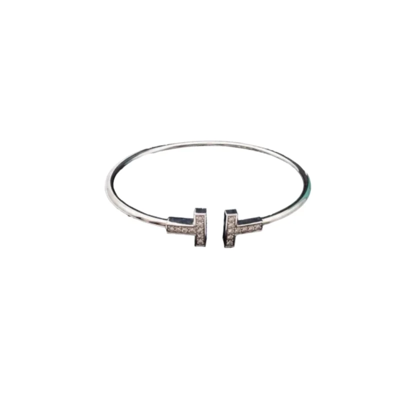 Tiffany T Wire 18k White Gold and Diamond Bracelet