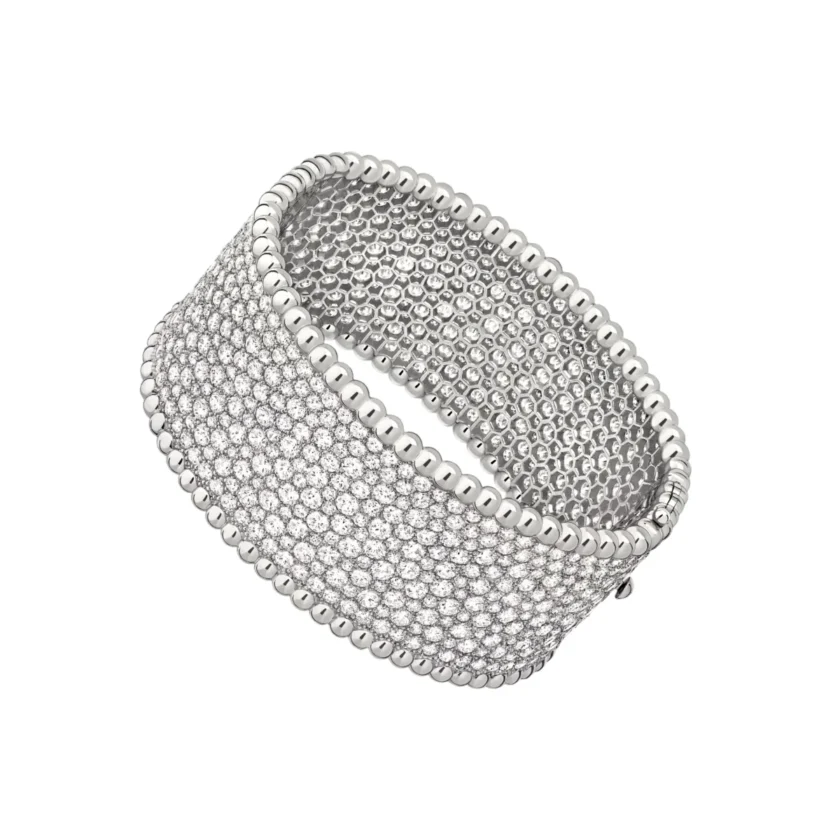 Van Cleef & Arpels Perlée Diamonds White Gold Cuff Medium Bracelet