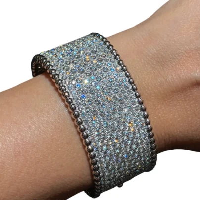 Van Cleef and Arpels Perlée Cuff Bracelet Diamonds White Gold