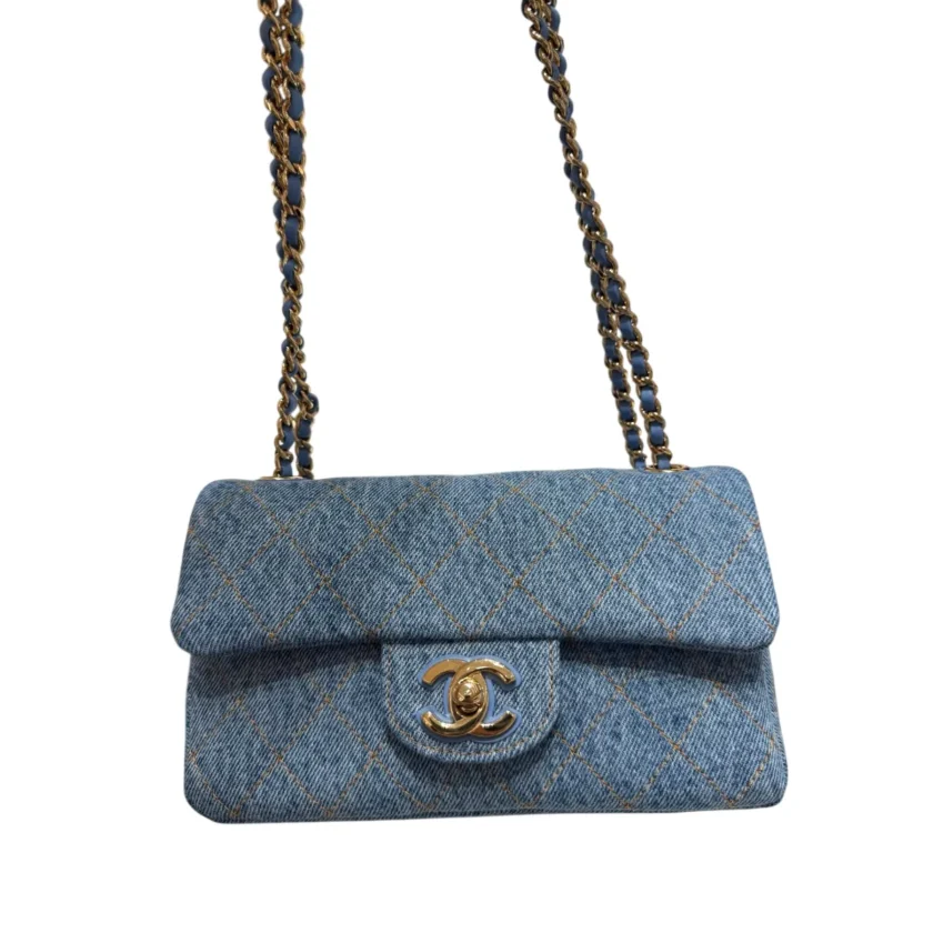 2026 Chanel Mini Classic Flap Blue Denim Gold tone Hardware