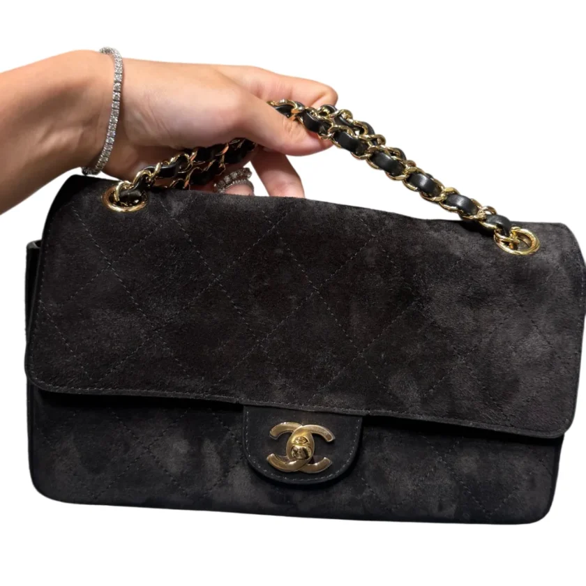 2026 Chanel Mini Souplissimo Shoulder Bag Black Suede Gold tone Hardware