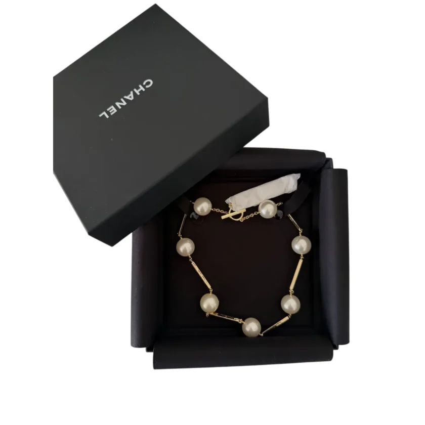 2026 Chanel White Pearl Golden Necklace Metiers D'Art