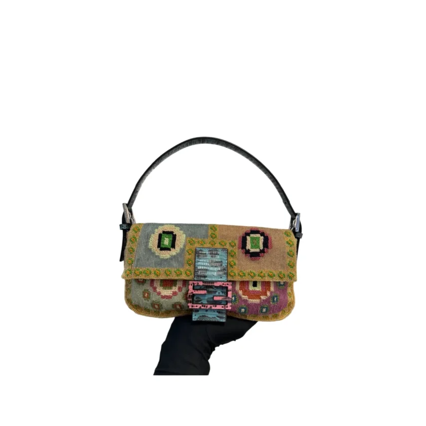 2026 Fendi Baguette 26424 Multicolour Re Edition Patchwork Embroidery bag