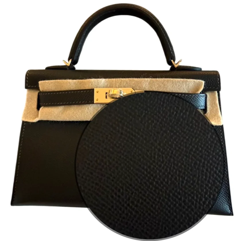 2026 Hermes Mini Kelly Sellier 20 Bai brun Epsom Permabrass Hardware closeup