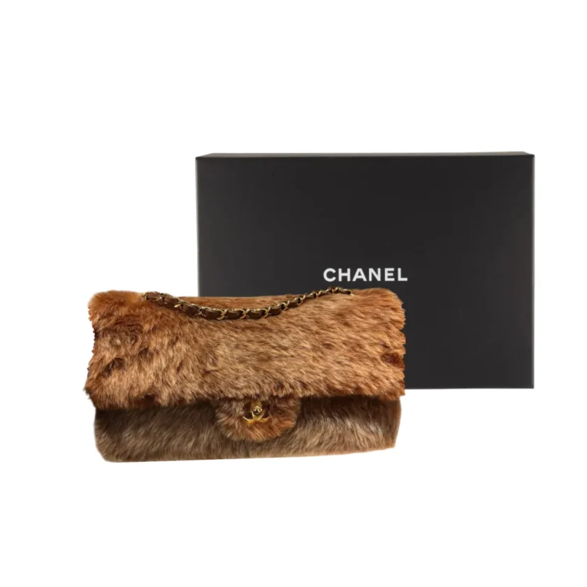 2026 Metiers D'Art Chanel Maxi Flap Bag Brown Shearling Fur Gold Tone Hardware
