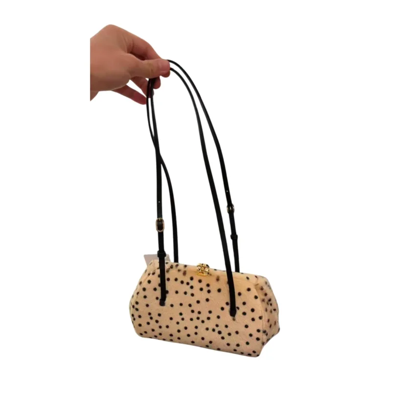 2026 Metiers D'Art Chanel Pretty CC Clutch With Strap Light Beige Pony Hair Cheetah Print Black Dots