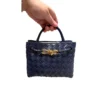 Bottega Veneta Small Andiamo Navy Blue Tote bag intrecciato woven leather