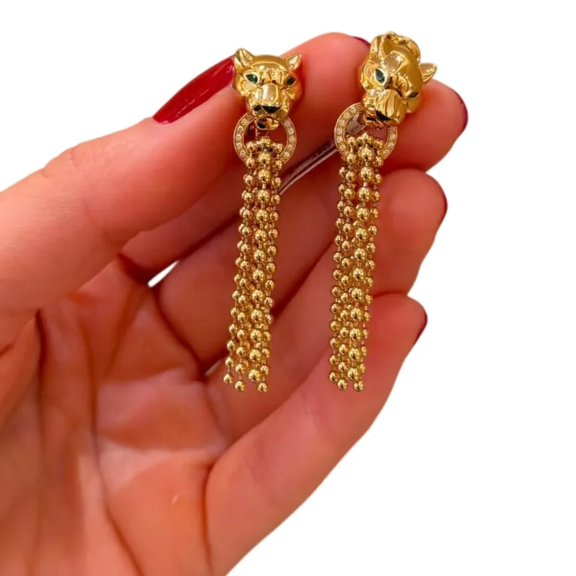 Cartier Panthère de Cartier earrings yellow gold diamonds 4 tsavorite garnets onyx