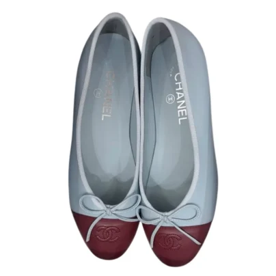 Chanel 26S Matthieu Blazy Cap Toe Ballet Flat Burgundy Blue Lambskin Leather