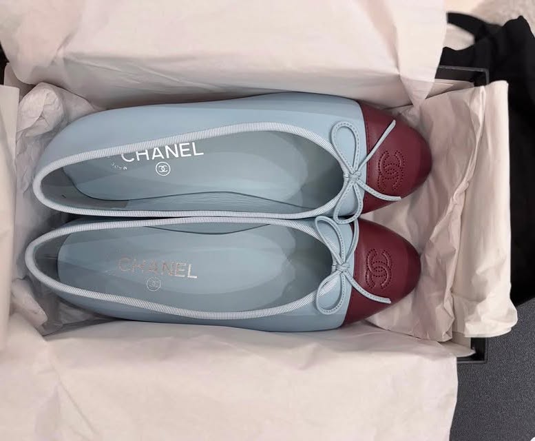 Chanel 26S Matthieu Blazy Cap Toe Ballet Flat Burgundy Blue Lambskin