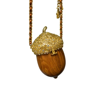 Chanel Acorn Minaudiere Brown Wood and Gold-tone Shoulder Bag