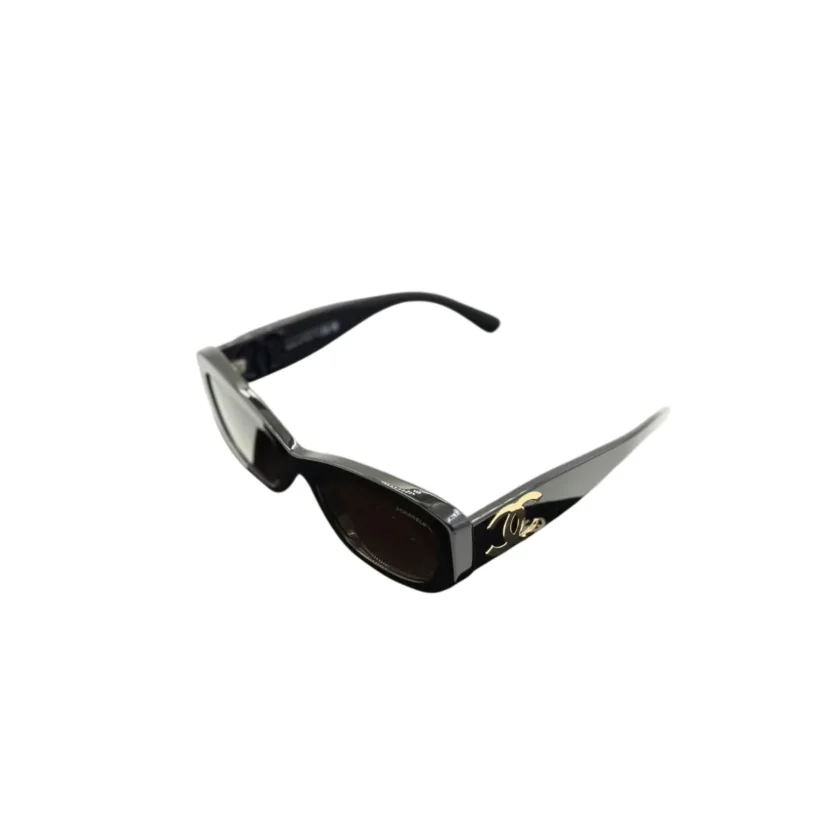 Chanel Black Acetate Rectangle Sunglasses