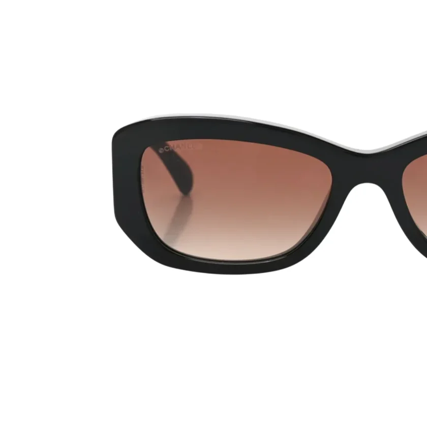 Chanel Black Acetate Rectangle Sunglasses lens