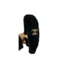 Chanel Black Shearling Fur Headband with gold tone cc logo