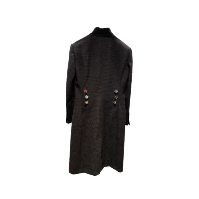 Chanel Black Tweed Coat Multicolor Flower Buttons 2026 Metiers D'art back
