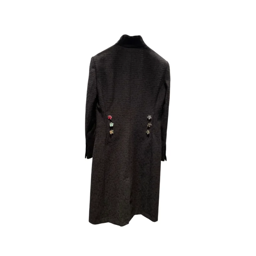 Chanel Black Tweed Coat Multicolor Flower Buttons 2026 Metiers D'art back