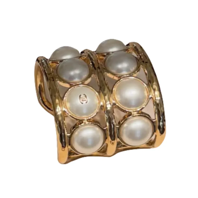 Chanel Cuff Bracelet Pearly White Resin Gold tone Hardware