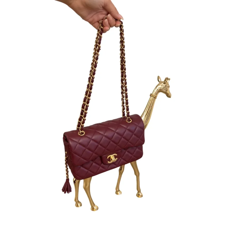 Chanel Giraffe Mini Classic Flap Bag Metiers D'Art Burgundy Leather Gold tone Hardware