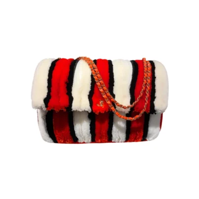 Chanel Maxi Coco Beach Stripes Flap Bag Orange White Black Raffia Gold-tone Hardware