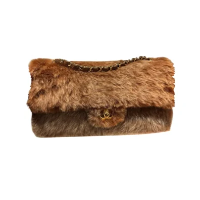 Chanel Maxi Flap Bag Brown Shearling Fur Gold-Tone Hardware