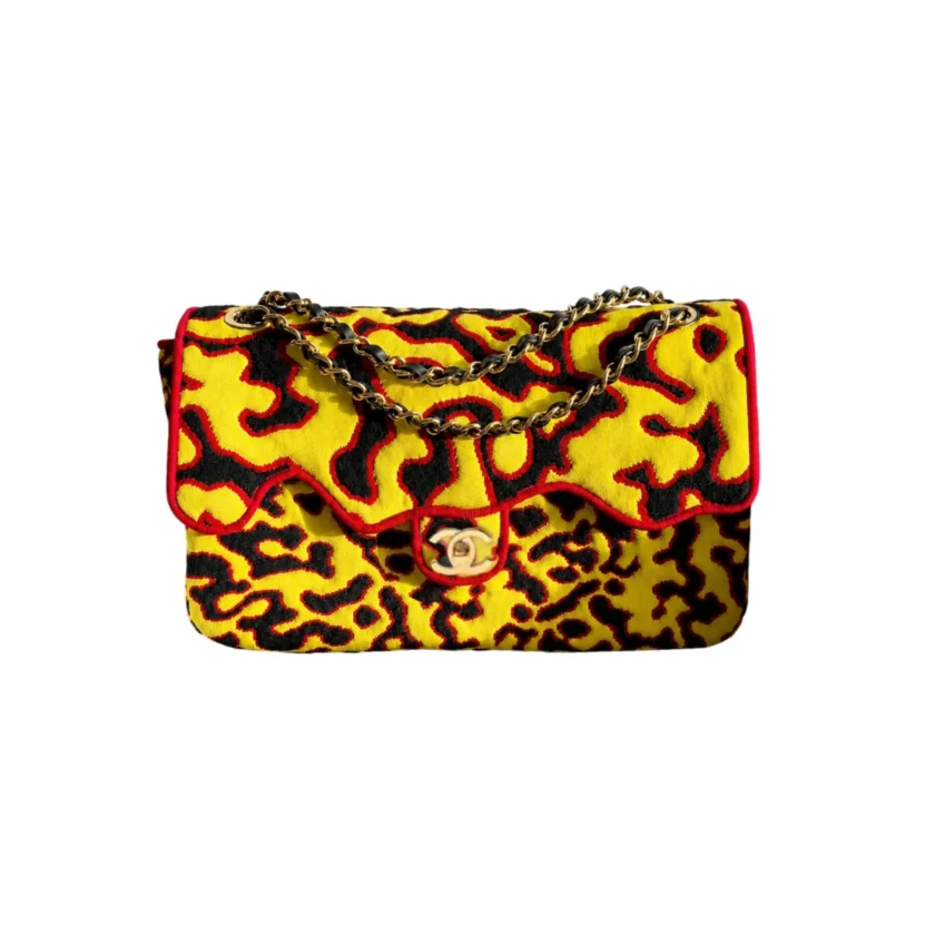 Chanel Maxi Magma Flap Bag Yellow Black Red Mixed Fibers Gold tone Hardware