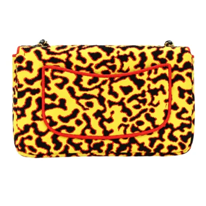 Chanel Maxi Magma Flap Bag Yellow Black Red Mixed Fibers Gold tone Hardware back