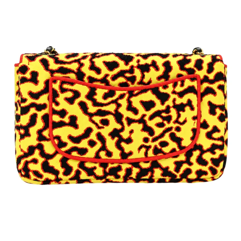 Chanel Maxi Magma Flap Bag Yellow Black Red Mixed Fibers Gold tone Hardware back