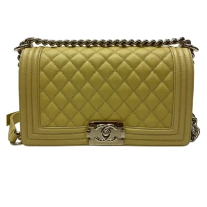 Chanel Medium Boy Flap Yellow Lambskin Silver-tone Hardware