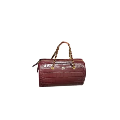 Chanel Mini Bowling With Chain Burgundy Crocodile Embossed Calfskin