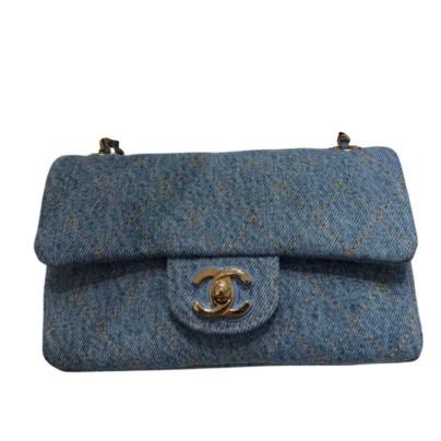 Chanel Mini Classic Flap 26B Blue Denim Gold-tone Hardware