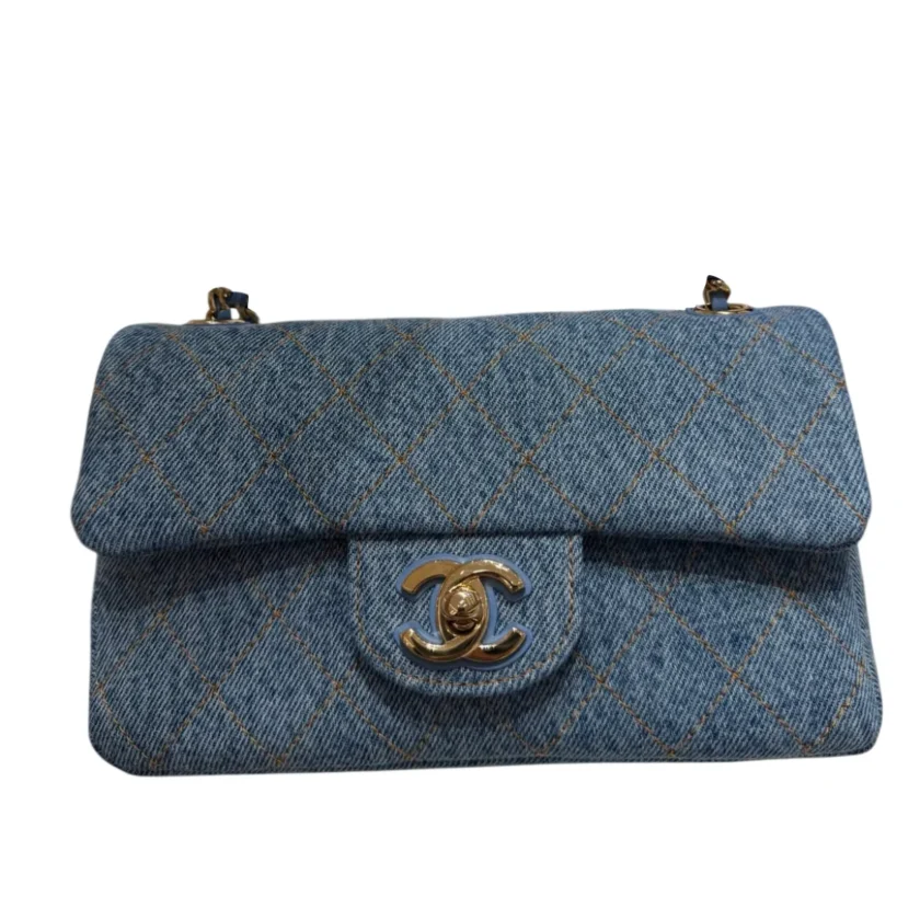 Chanel Mini Classic Flap 26B Blue Denim Gold tone Hardware