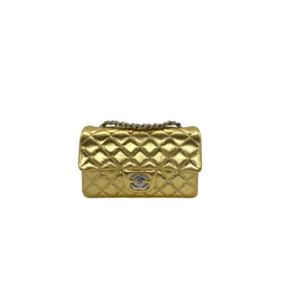 Chanel Mini Classic Handbag Metallic Crumpled Calfskin Silver-tone Hardware