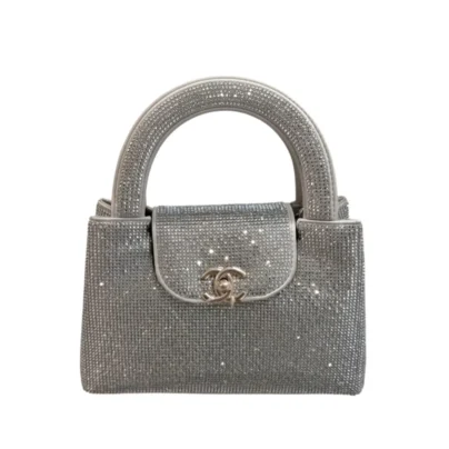 Chanel Mini Kelly Silver Shopping Bag Strass and Gold tone Hardware