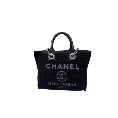Chanel Mini Lurex Black Canvas Deauville Tote Bag Silver-tone Hardware