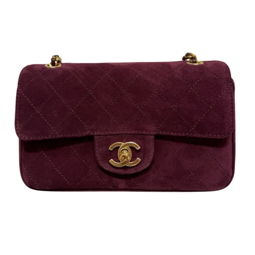Chanel Mini Souplissimo Classic Flap 26B Burgundy Suede Gold tone Hardware