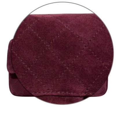 Chanel Mini Souplissimo Classic Flap 26B Burgundy Suede Gold tone Hardware detail