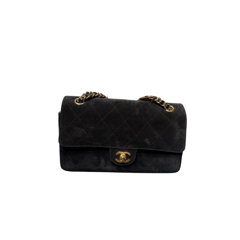 Chanel Mini Souplissimo Shoulder Bag Black Suede Gold tone Hardware