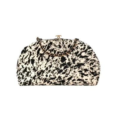 Chanel Pony Hair Black and White Printed Clutch With Chain