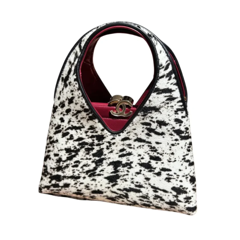 Chanel Pony Hair White Black Printed Small Shopping Tote Bag