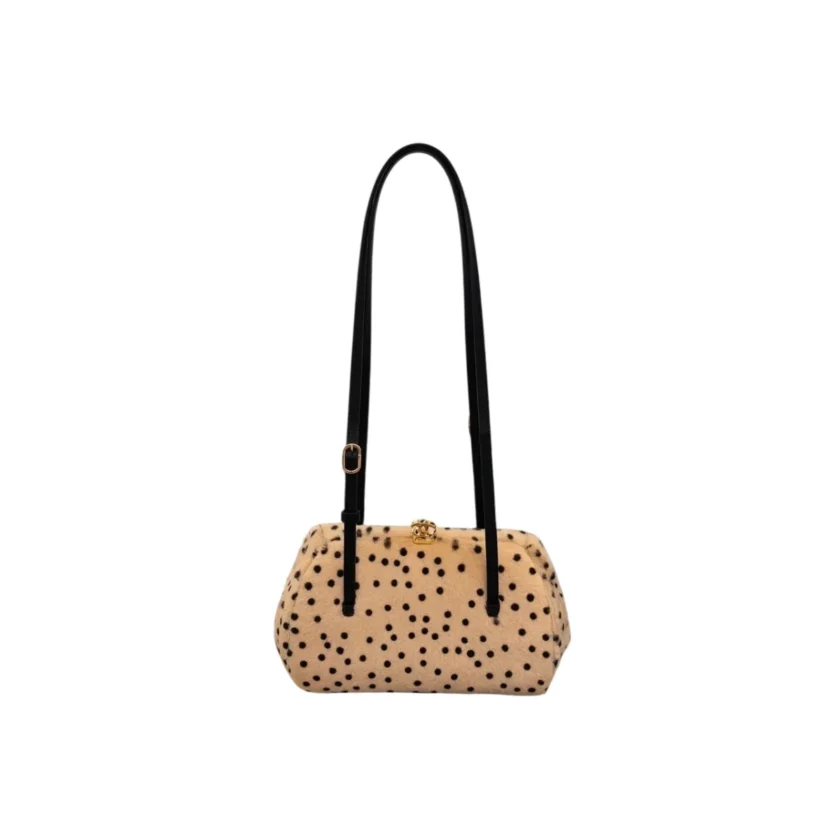 Chanel Pretty CC Clutch With Strap Light Beige Pony Hair Cheetah Print Black Dots