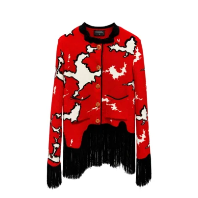 Chanel Red White Black Mixed Fibers Jacket with Fringed Hem Metiers D'Art 2026