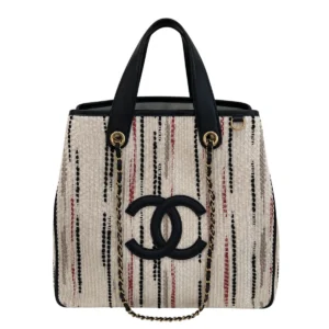 Chanel Small Shopping Tote Bag Beige Canvas Gold tone hardware