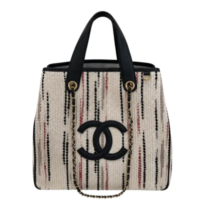 Chanel Small Shopping Tote Bag Beige Canvas Gold-tone hardware