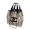 Chanel Small Shopping Tote Bag Beige Canvas Gold tone hardware side AS6200 B25749 UD596