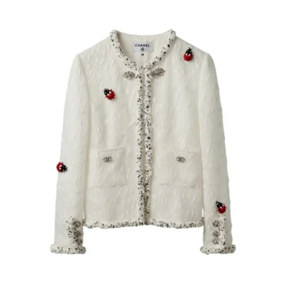 Chanel White Tweed Jacket with Ladybug Brooch Metiers D'Art 2026